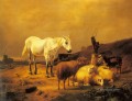 Un caballo, oveja y cabra en un paisaje Eugene Verboeckhoven animal
